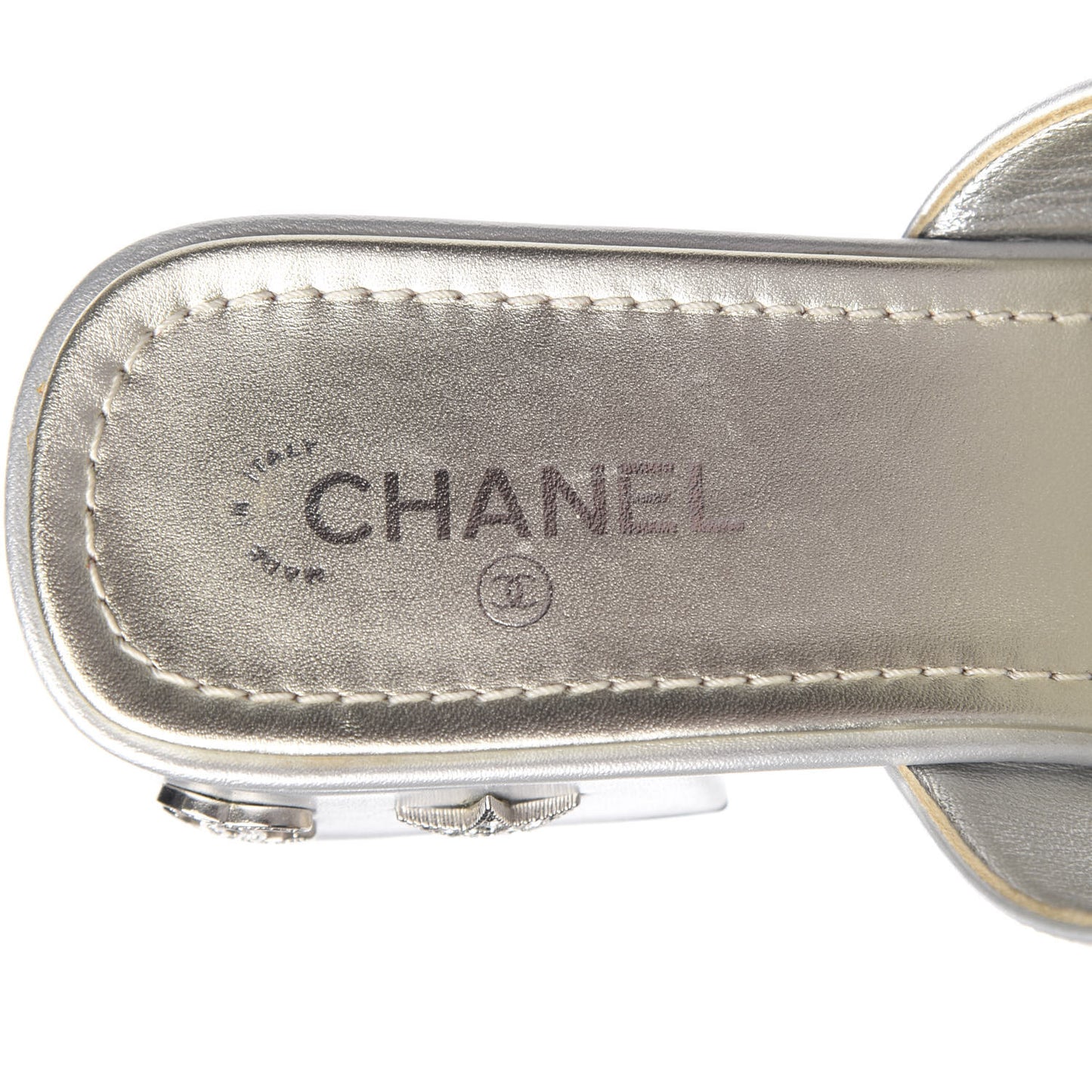 Iridescent Calfskin Crystal Stars Mules 38 Silver