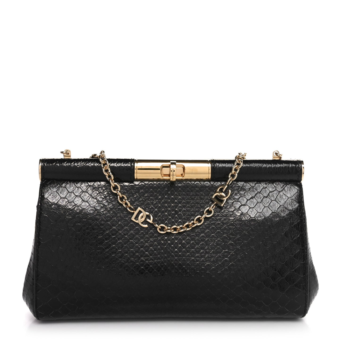 Snakeskin Medium Marlene Chain Clutch Black