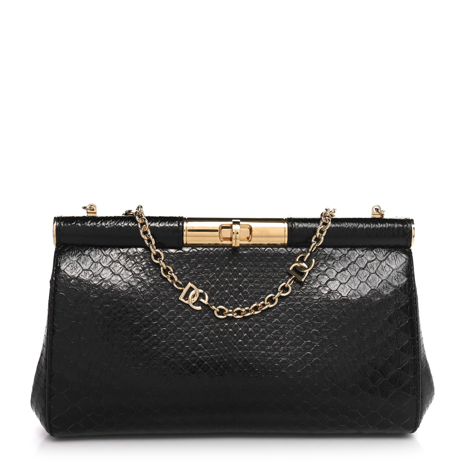 Dolce & Gabbana Snakeskin Medium Marlene Chain Clutch Black 1 of 9