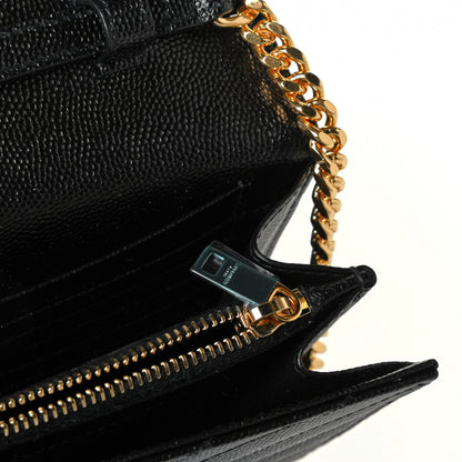 Saint Laurent Grain De Poudre Matelasse Chevron Monogram Chain Wallet Black 5 of 6