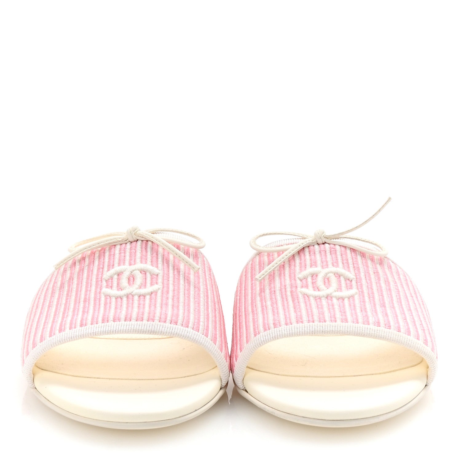 Chanel Fabric Embroidered CC Bow Mules 36 White Pink 1728833