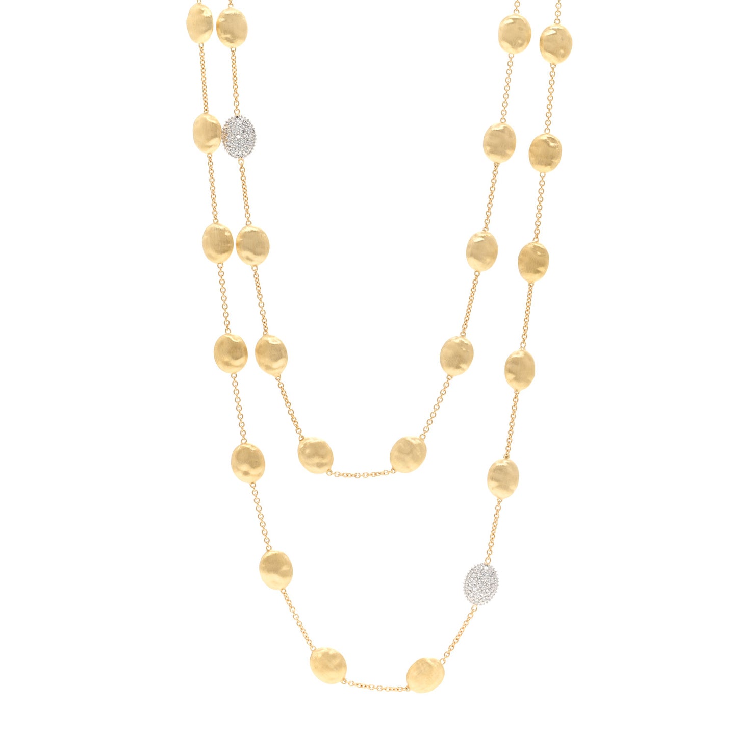 18K Yellow Gold Diamond Siviglia Small Bead Long Necklace