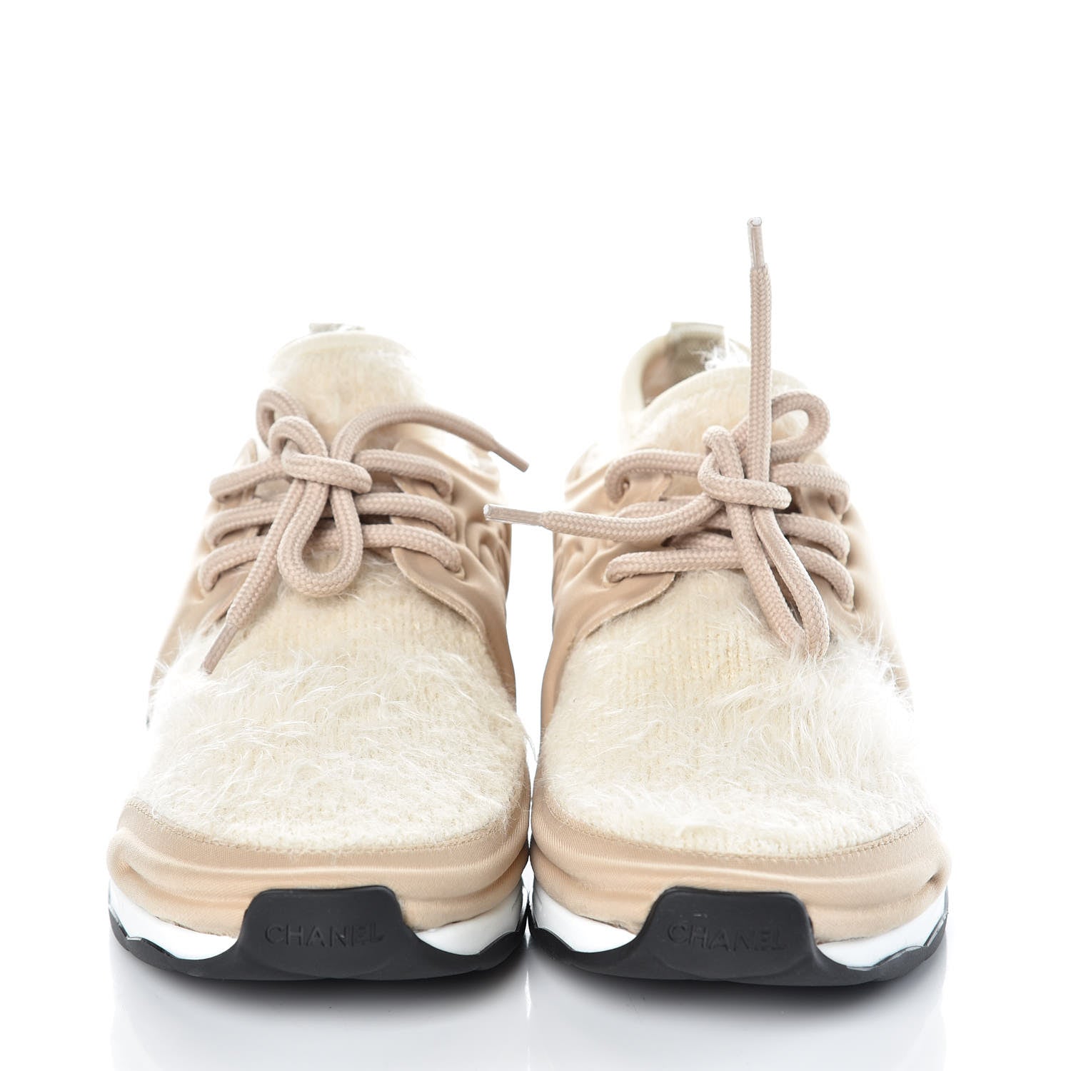 Chanel Stretch Fabric Satin CC Sneakers 35 Light Beige 2 of 10