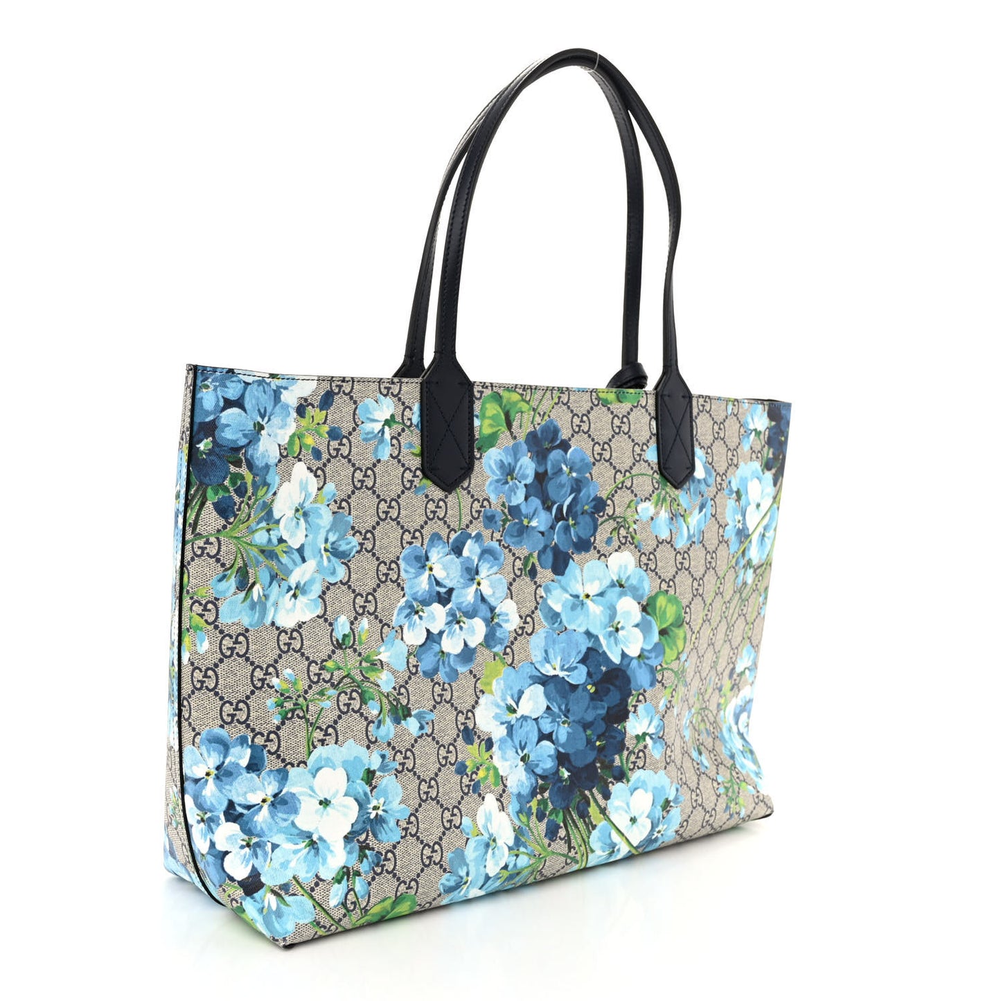GG Supreme Monogram Blooms Medium Reversible Tote Beige Blue Navy