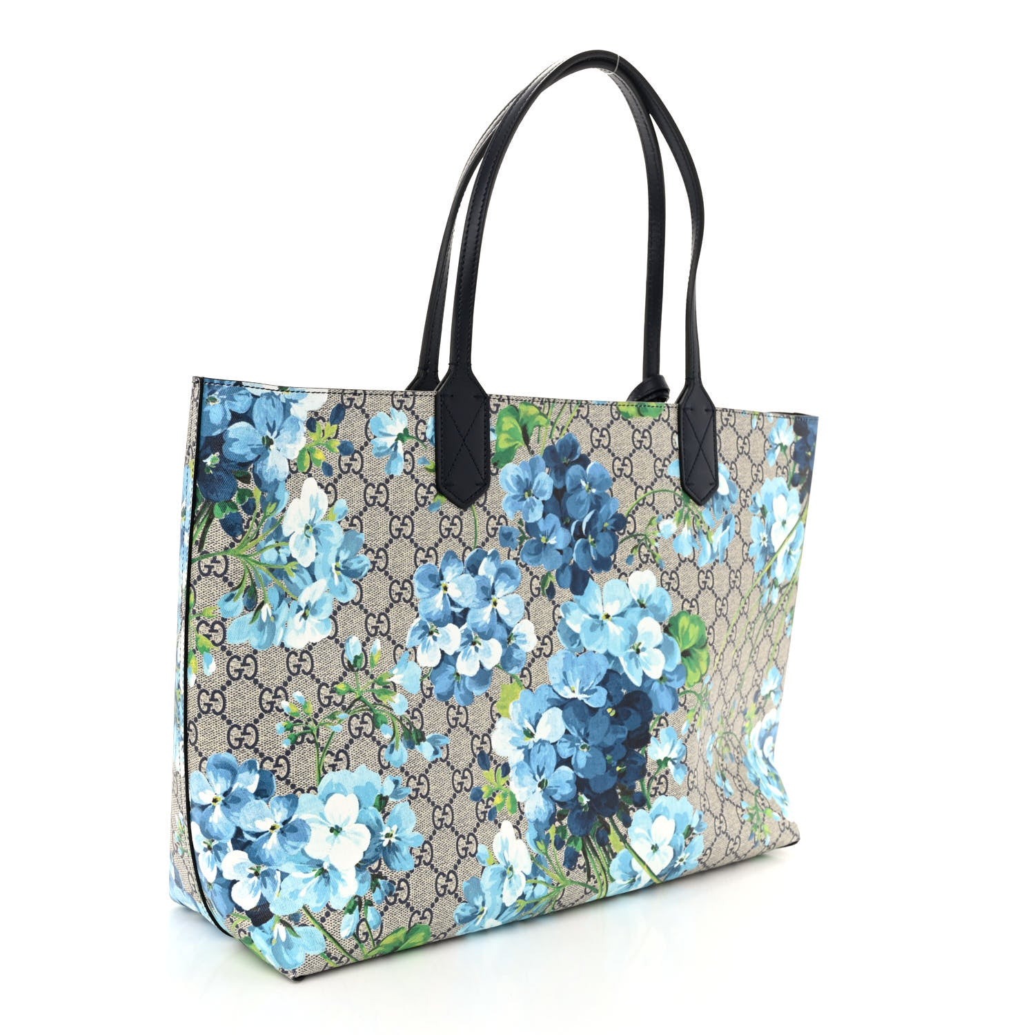 Gucci GG Supreme Monogram Blooms Medium Reversible Tote Beige Blue Navy 4 of 15