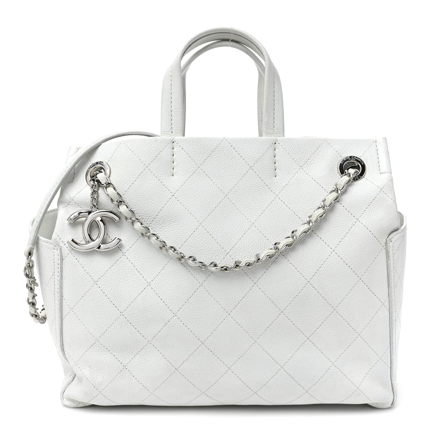 Grained Calfskin CC Pocket Tote White