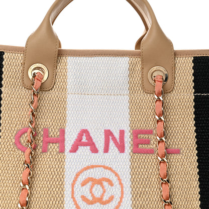 Chanel Straw Raffia Calfskin Striped Medium Deauville Tote Black Beige Ivory 8 of 15