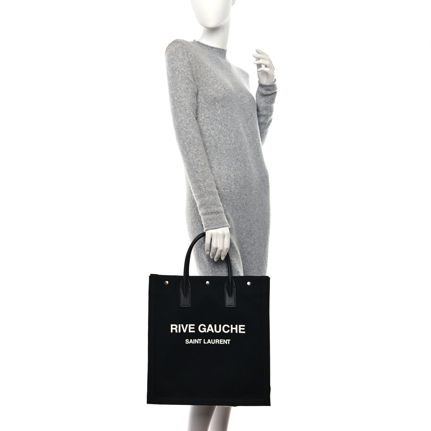 Linen Calfskin Rive Gauche North South Tote Black