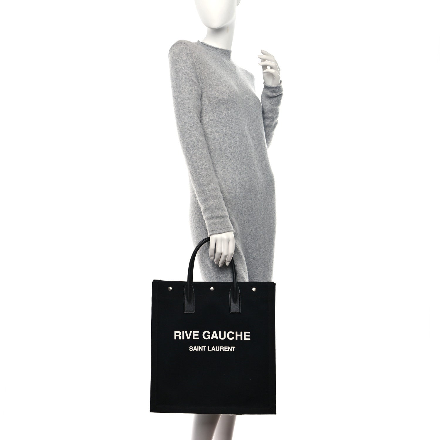 Saint Laurent Linen Calfskin Rive Gauche North South Tote Black 2 of 8
