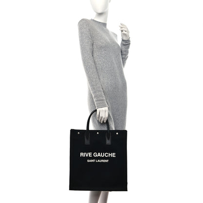 Saint Laurent Linen Calfskin Rive Gauche North South Tote Black 2 of 8