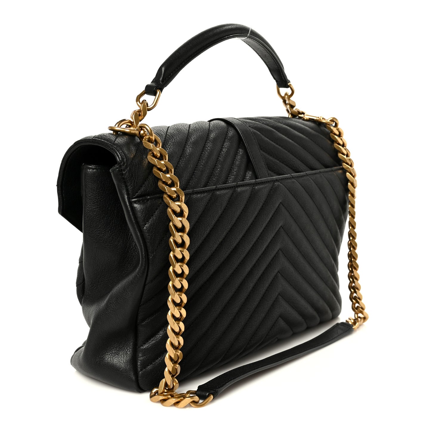 Sheepskin Matelasse Chevron Monogram Large College Satchel Black