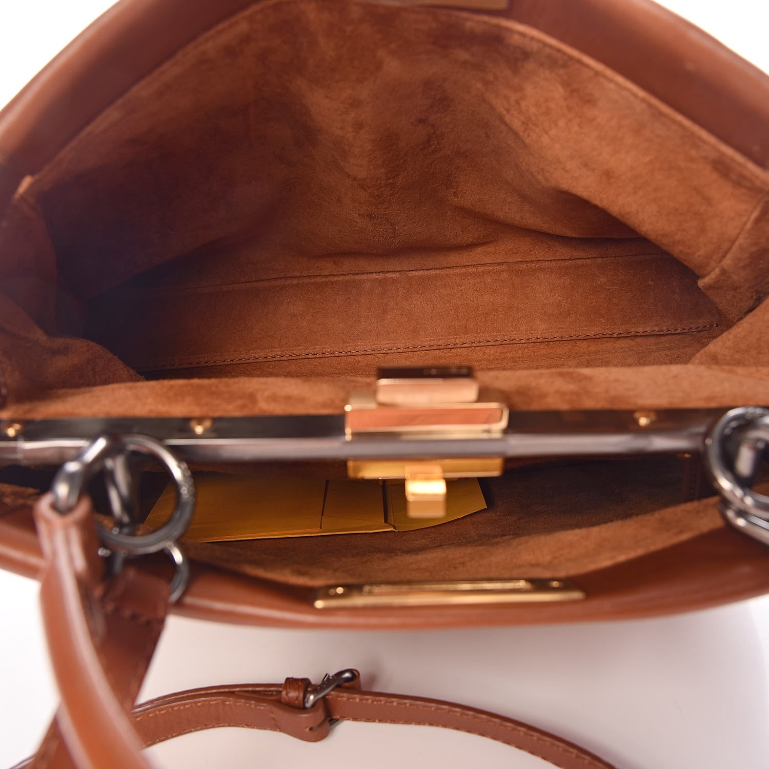 Fendi Vitello Suede Medium Peekaboo Iconic Satchel Cuoio Rame Moro 5 of 10