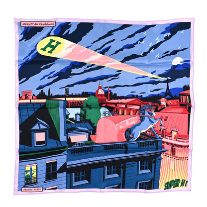 Hermes Silk Minuit Au Faubourg Scarf 70 Parme Bleu Vert 1 of 5
