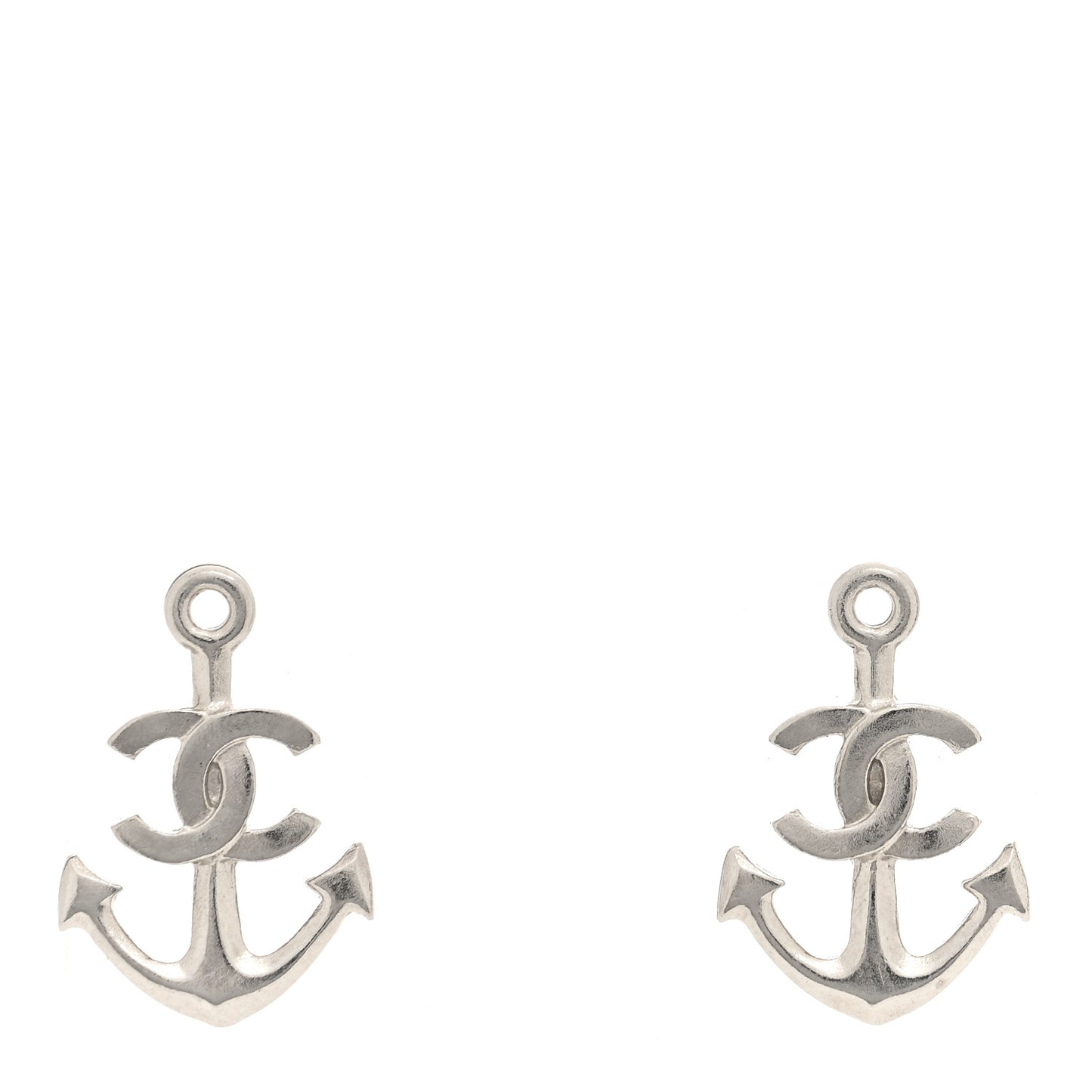 Metal Anchor CC Earrings Silver