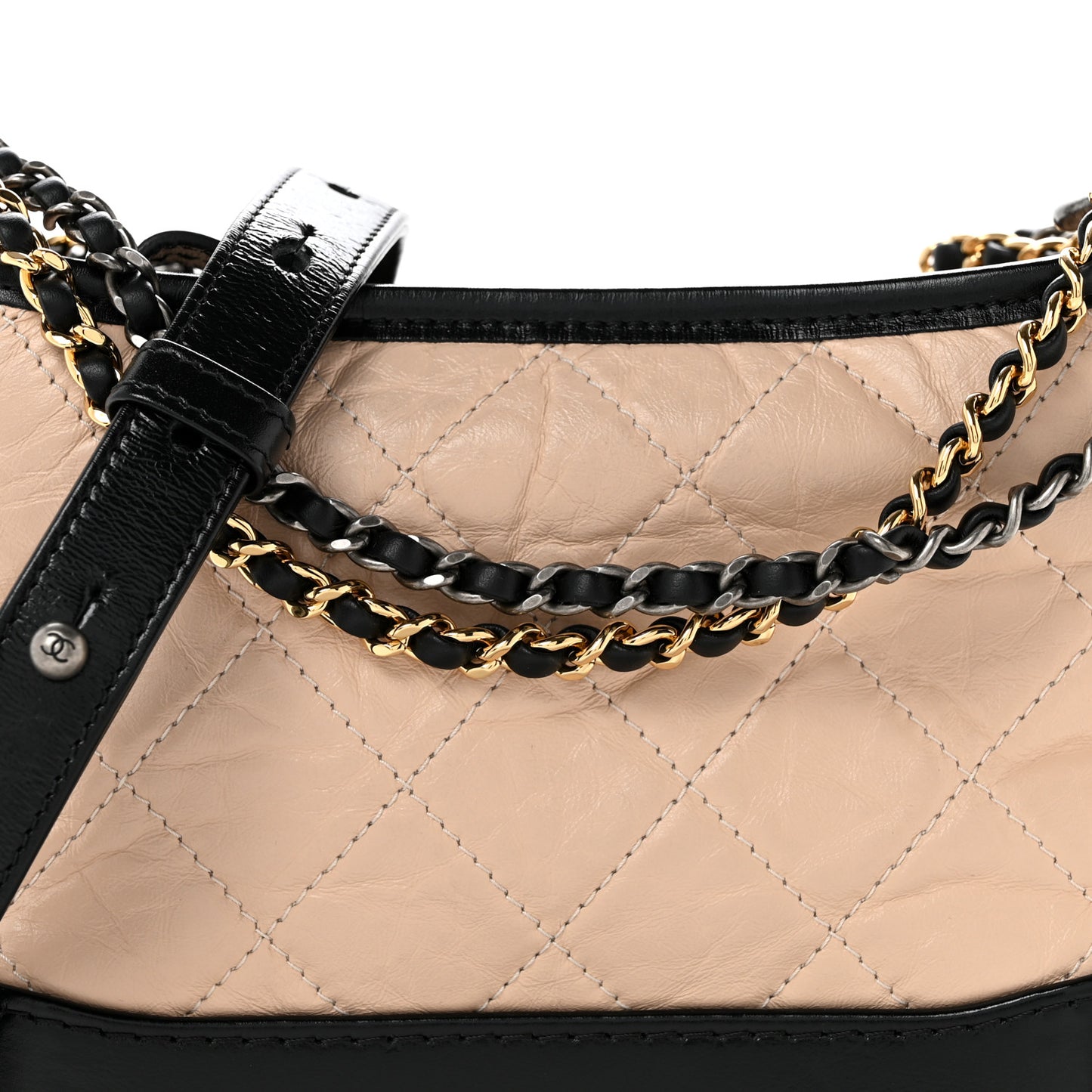 Aged Calfskin Quilted Small Gabrielle Hobo Beige Black