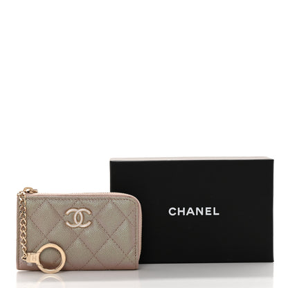 Chanel Iridescent Caviar Quilted Zipped Key Holder Case Beige 9 of 9