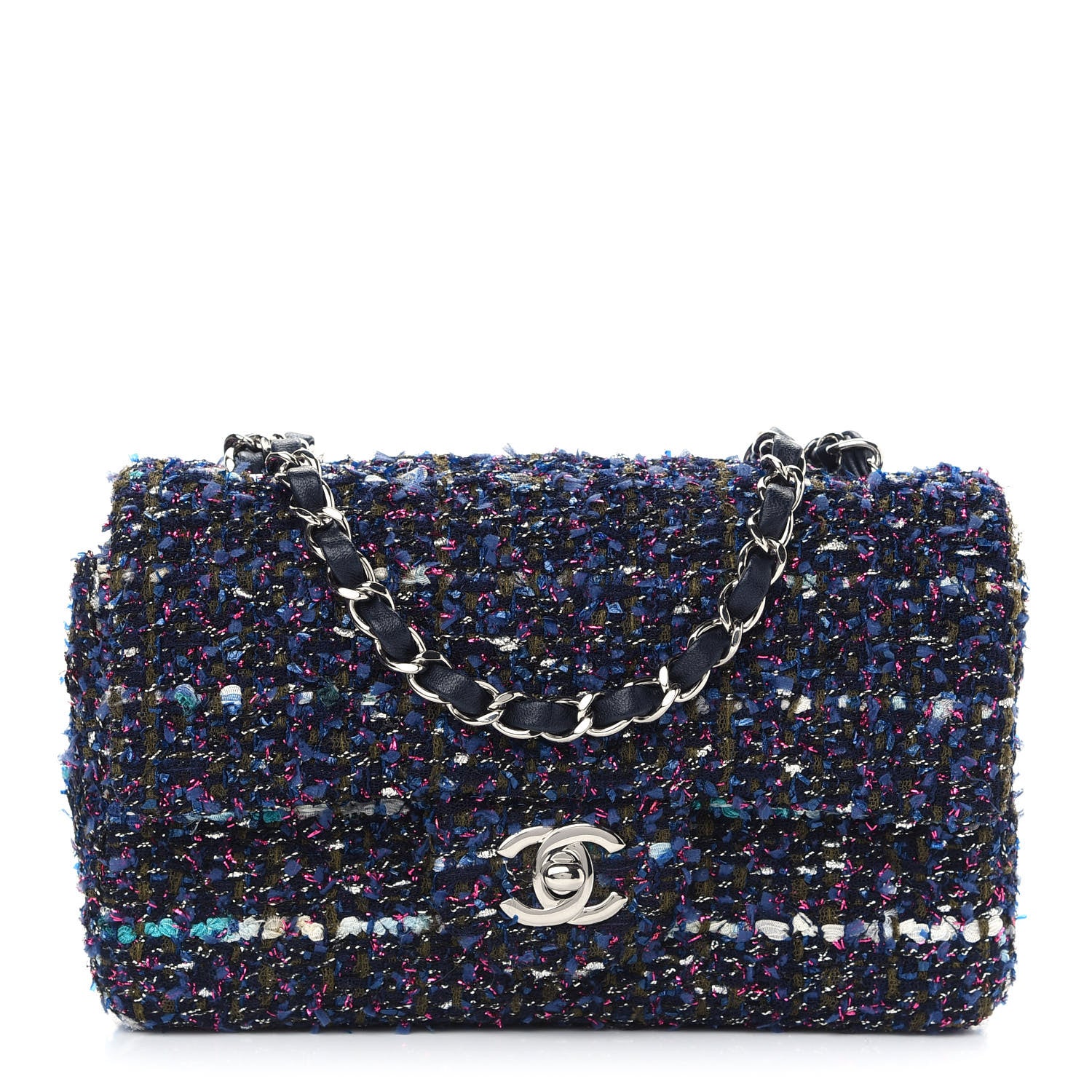 Chanel Tweed Quilted Mini Rectangular Flap Blue Multicolor 1 of 9