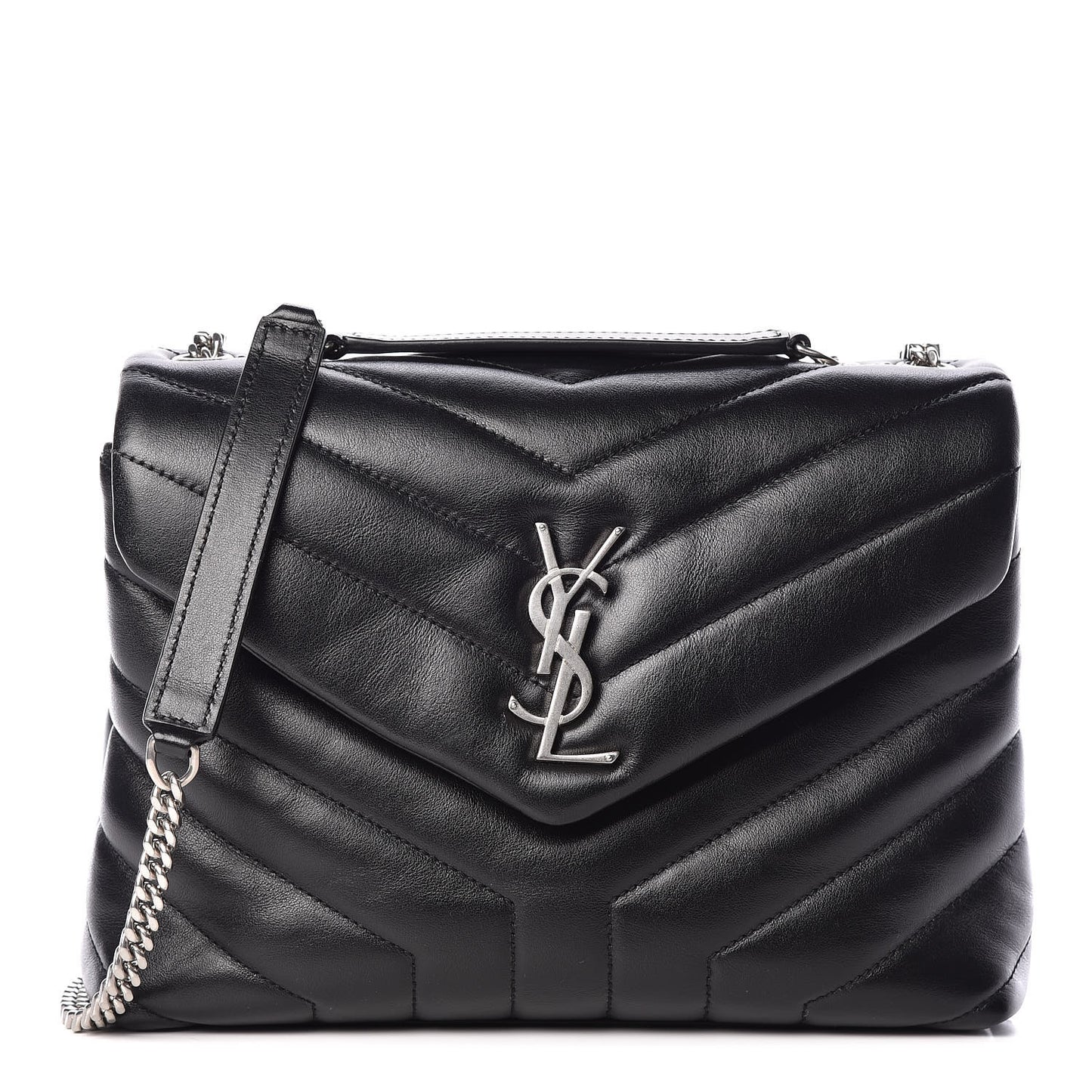 Calfskin Y Quilted Monogram Small Loulou Chain Satchel Black