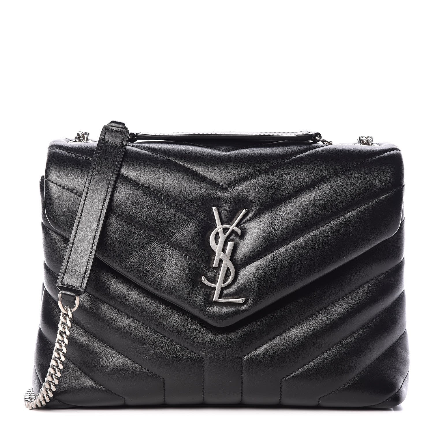 Saint Laurent Calfskin Y Quilted Monogram Small Loulou Chain Satchel Black 1 of 12