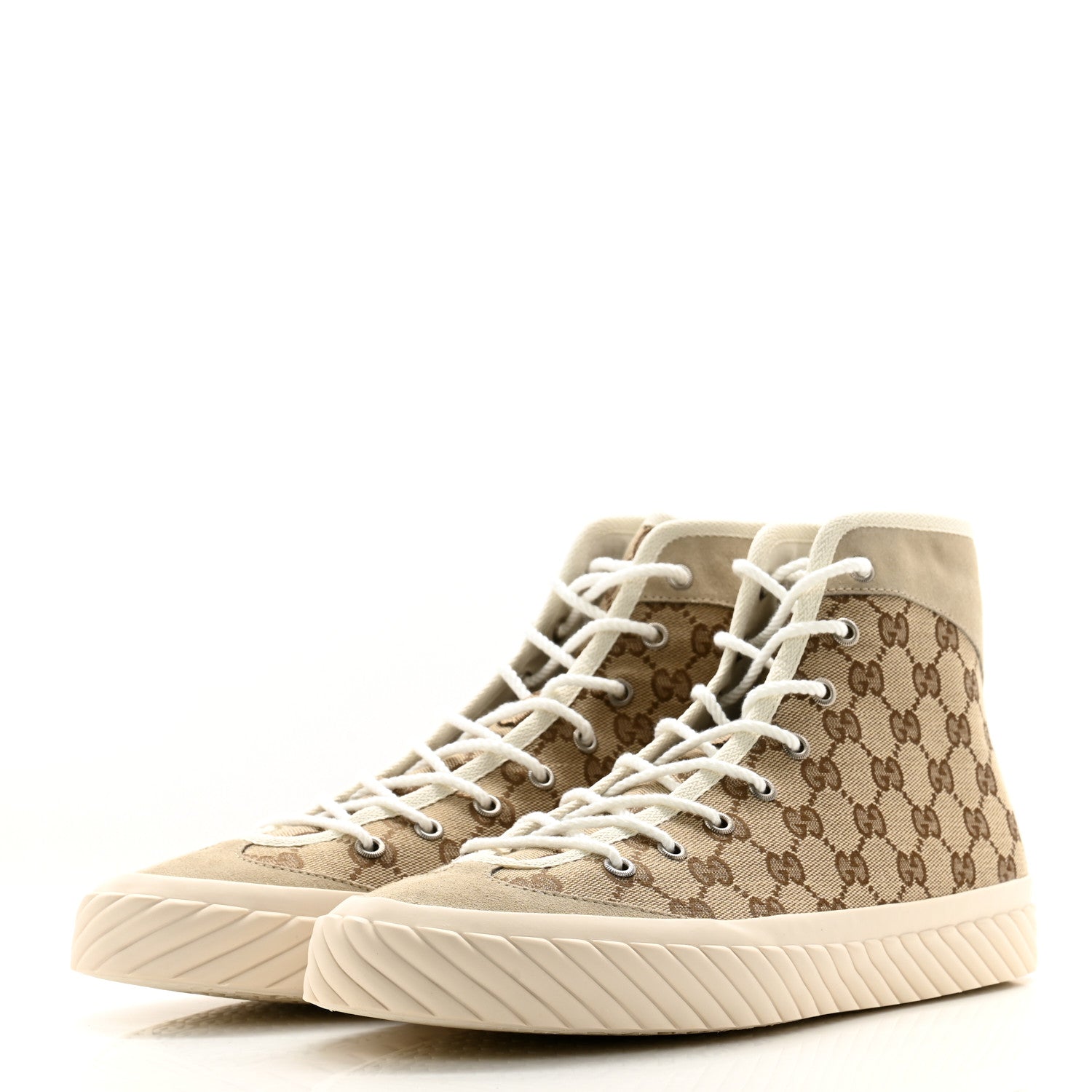 Gucci Monogram Suede Mens Tortuga High Top Sneakers 10 Beige Ebony Oatmeal Mystic White 3 of 9