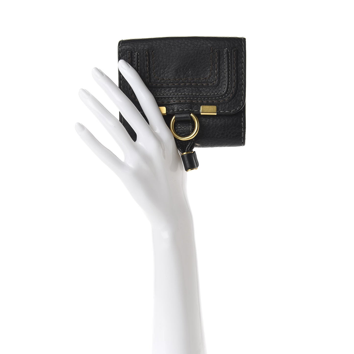Grained Calfskin Marcie Square Wallet Black
