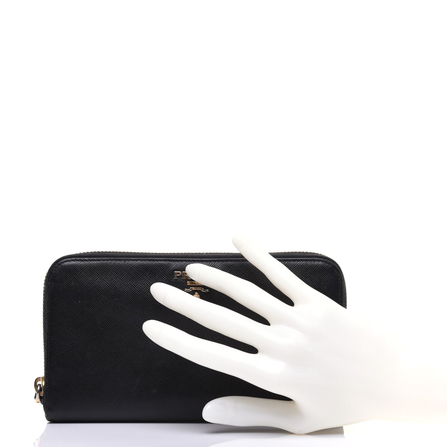 Saffiano Metal Zip Around Wallet Black