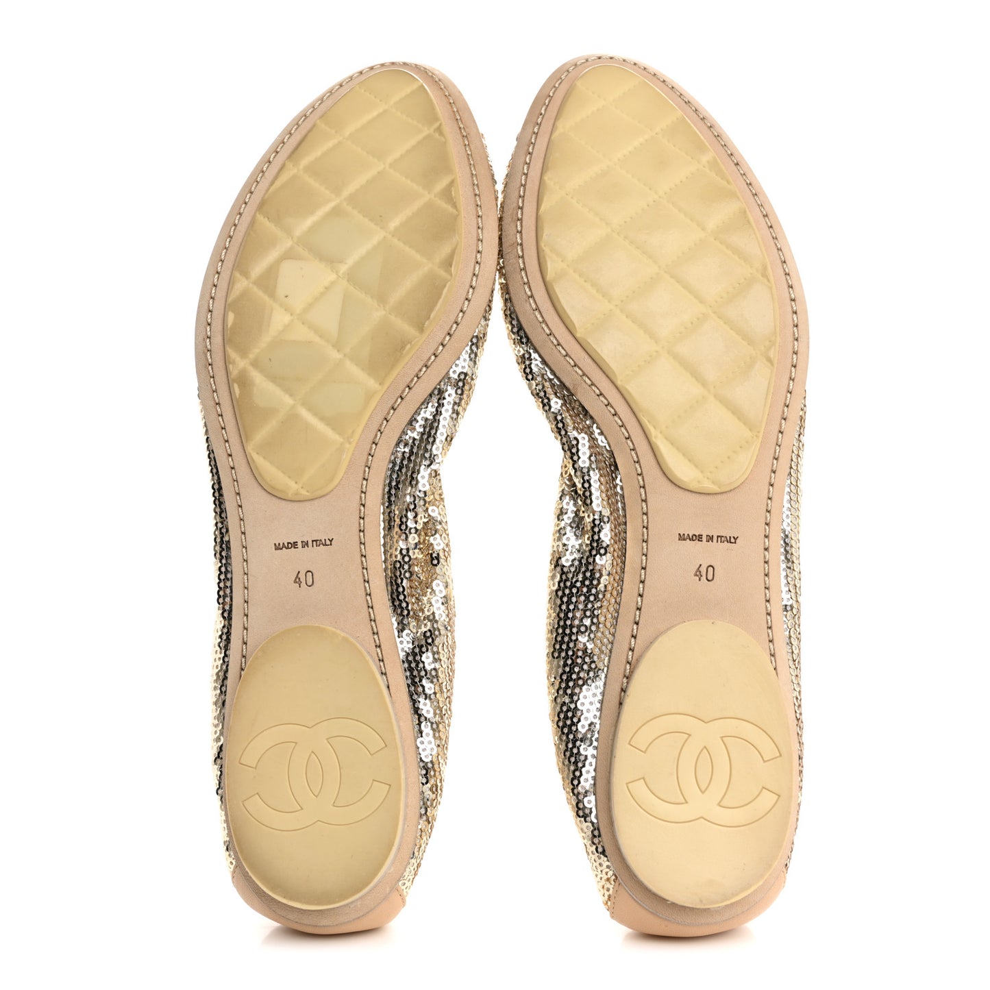 Sequin Lambskin Cap Toe Ballerina Flats 40 Gold