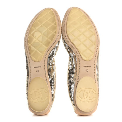Chanel Sequin Lambskin Cap Toe Ballerina Flats 40 Gold 6 of 11