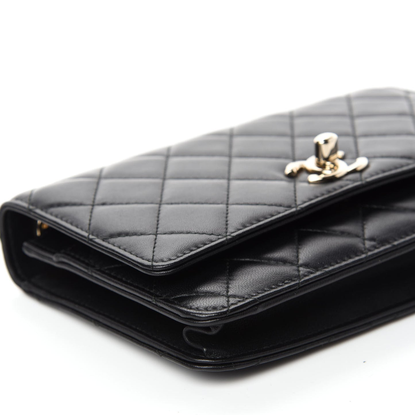 Lambskin Quilted Trendy CC Wallet On Chain WOC Black