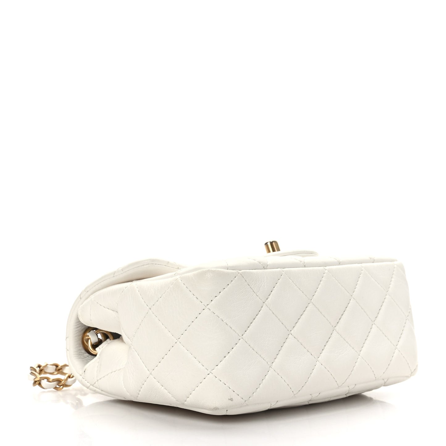 Lambskin Quilted Mini Pearl Crush Flap White