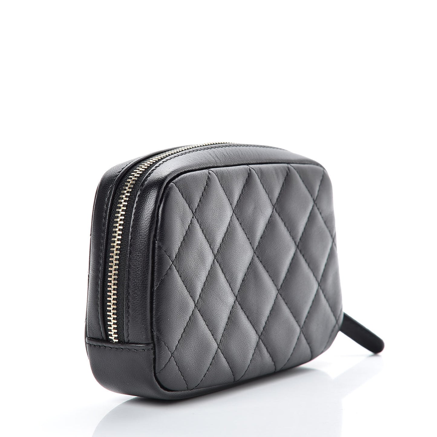 Lambskin Quilted Small Curvy Pouch Cosmetic Case Black