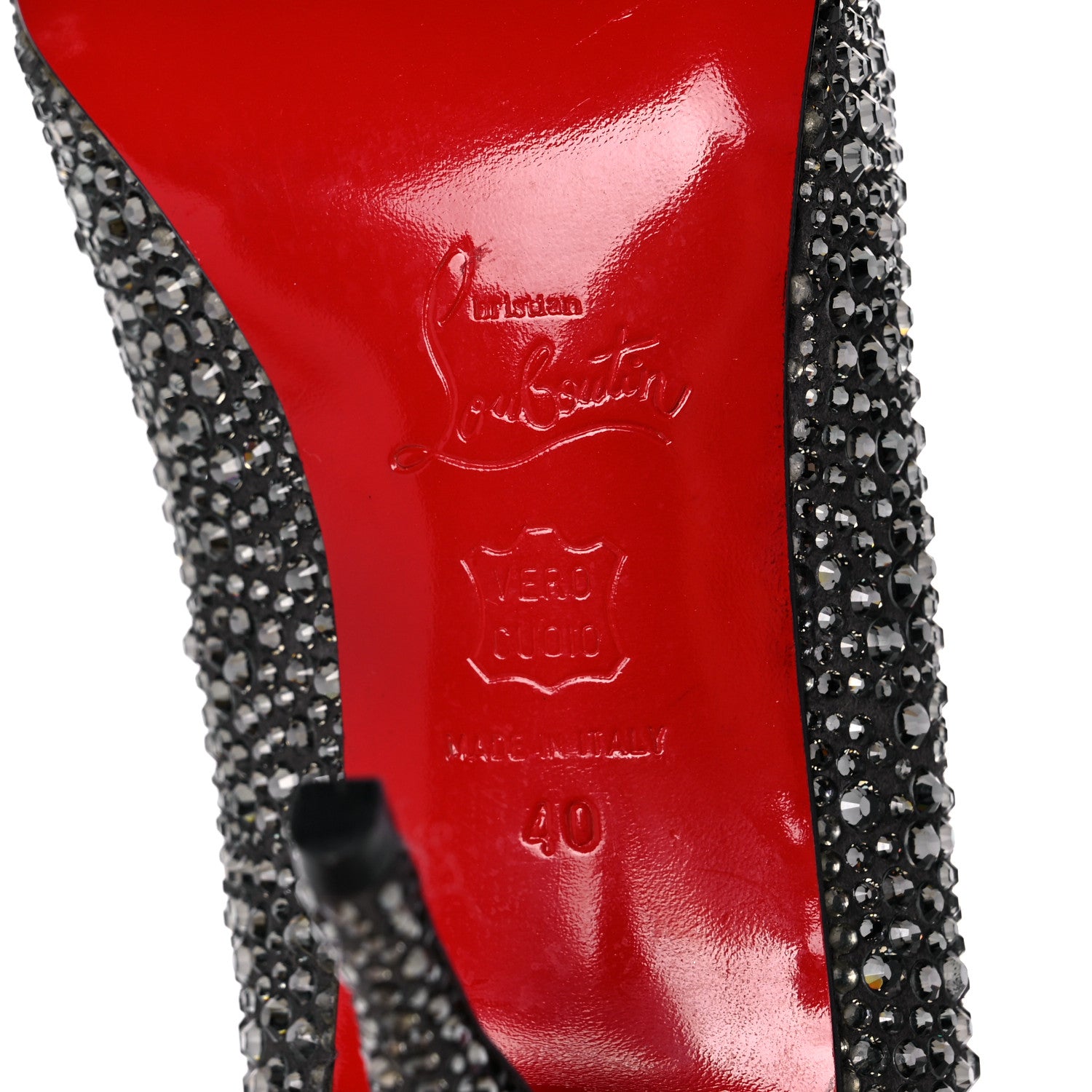 Christian Louboutin Suede Crystal Sexy Strass Peep Toe Pumps 40 Black Diamond 6 of 11