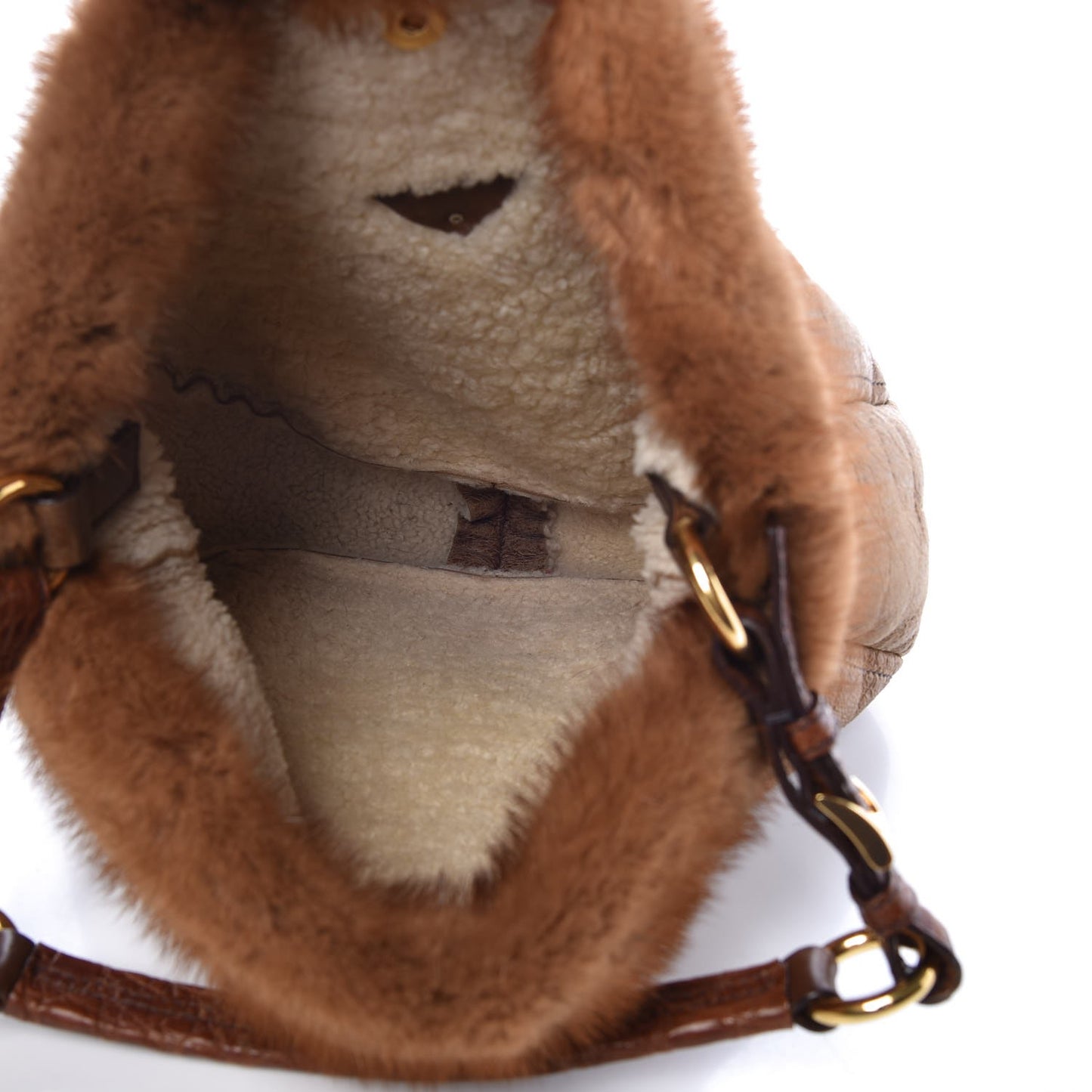 Suede Shearling Mink Fur Crocodile Shoulder Bag