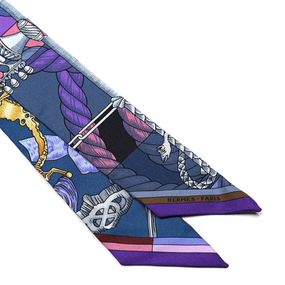 Hermes Silk Cavalleria D'Etriers Twilly Violet Bleu Rose 2 of 4