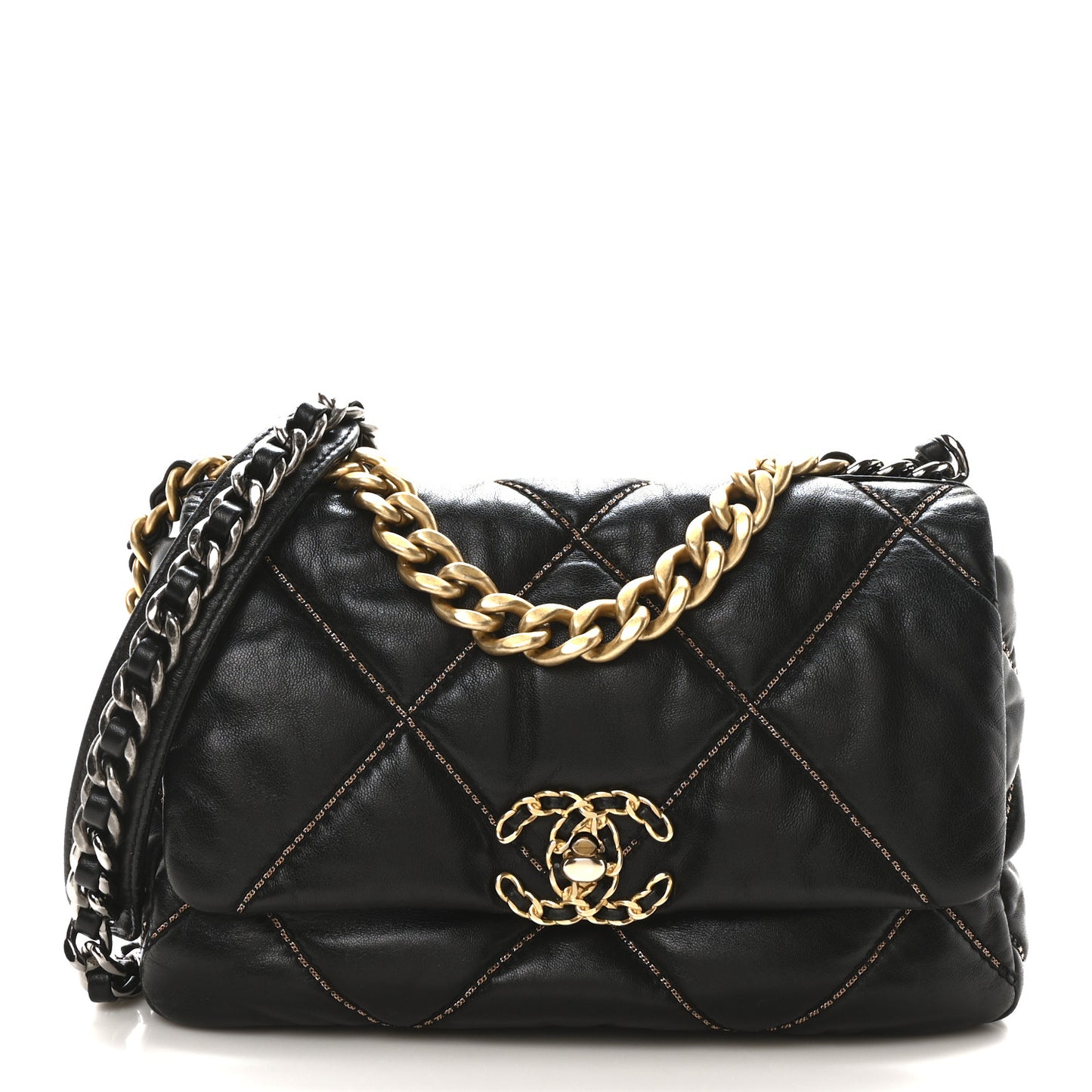 Lambskin Chain Quilted Medium Chanel 19 Flap Black