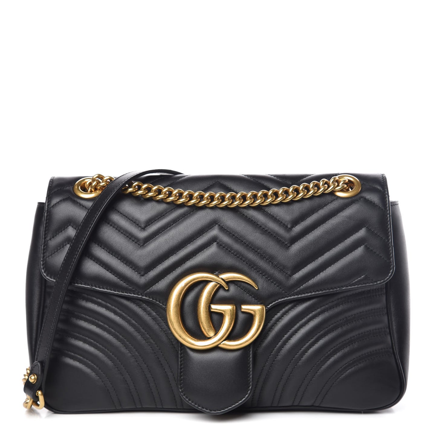 Calfskin Matelasse Medium GG Marmont Shoulder Bag Black
