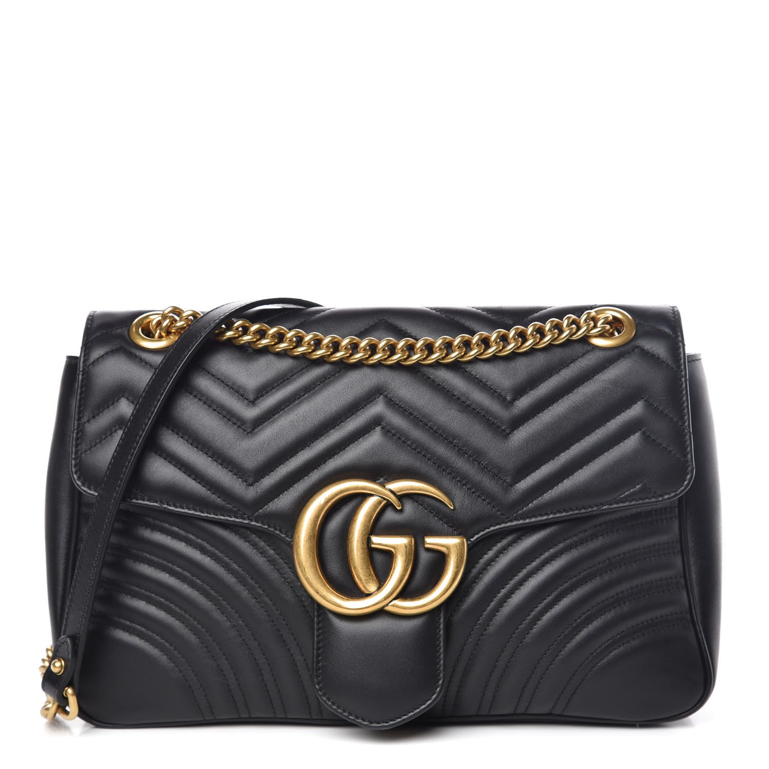 Gucci Calfskin Matelasse Medium GG Marmont Shoulder Bag Black 1 of 11