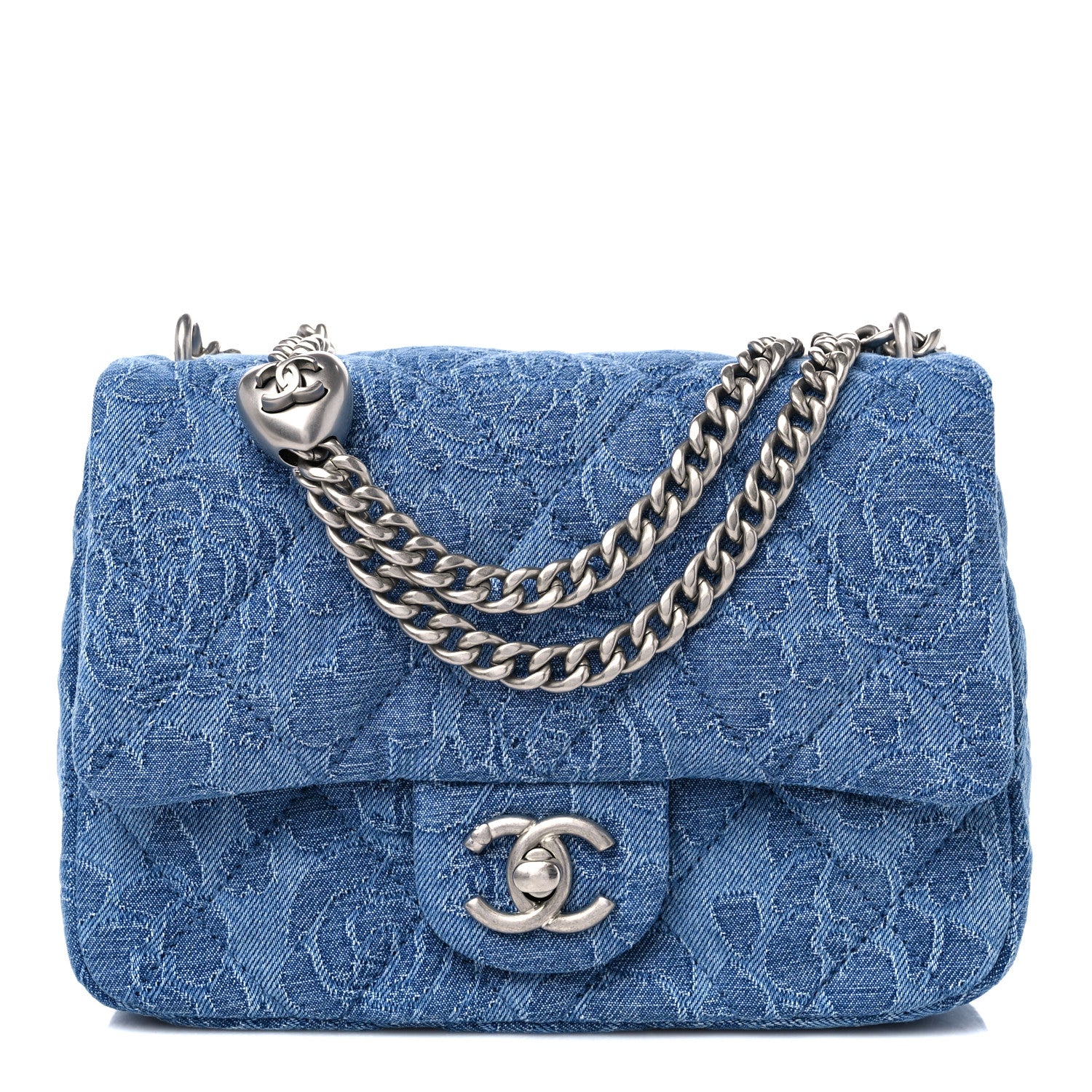 Chanel Denim Quilted Camellia Sweetheart Mini Flap Blue 1 of 10