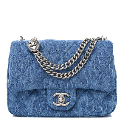 Chanel Denim Quilted Camellia Sweetheart Mini Flap Blue 1 of 10