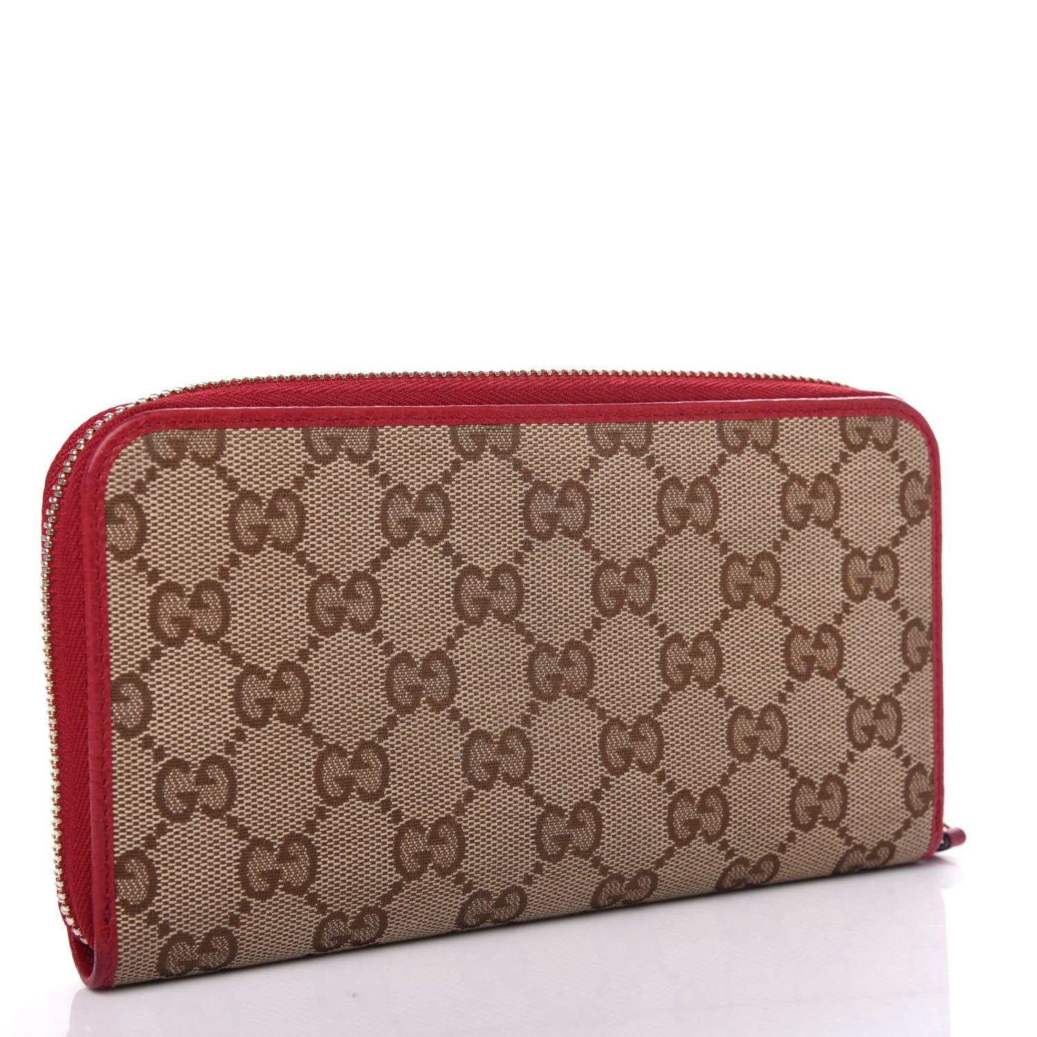 Gucci Monogram Dollar Calfskin Zip Around Wallet Beige Ebony Rosso 3 of 9