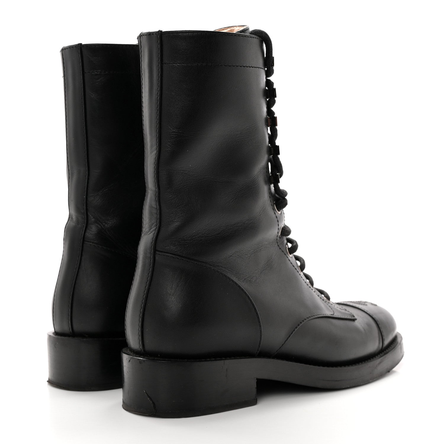 Chanel Calfskin Lace Up Combat Boots 36 Black 4 of 16