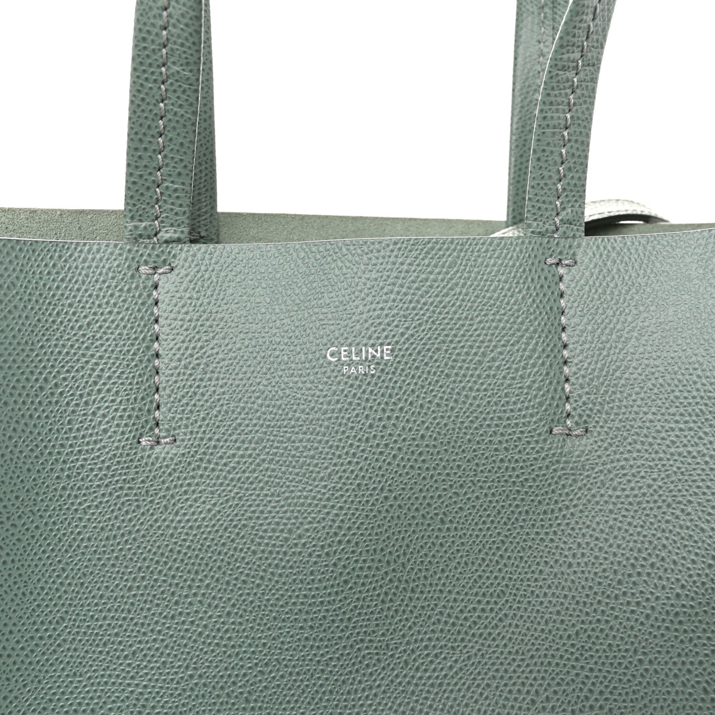 Grained Calfskin Small Vertical Cabas Green