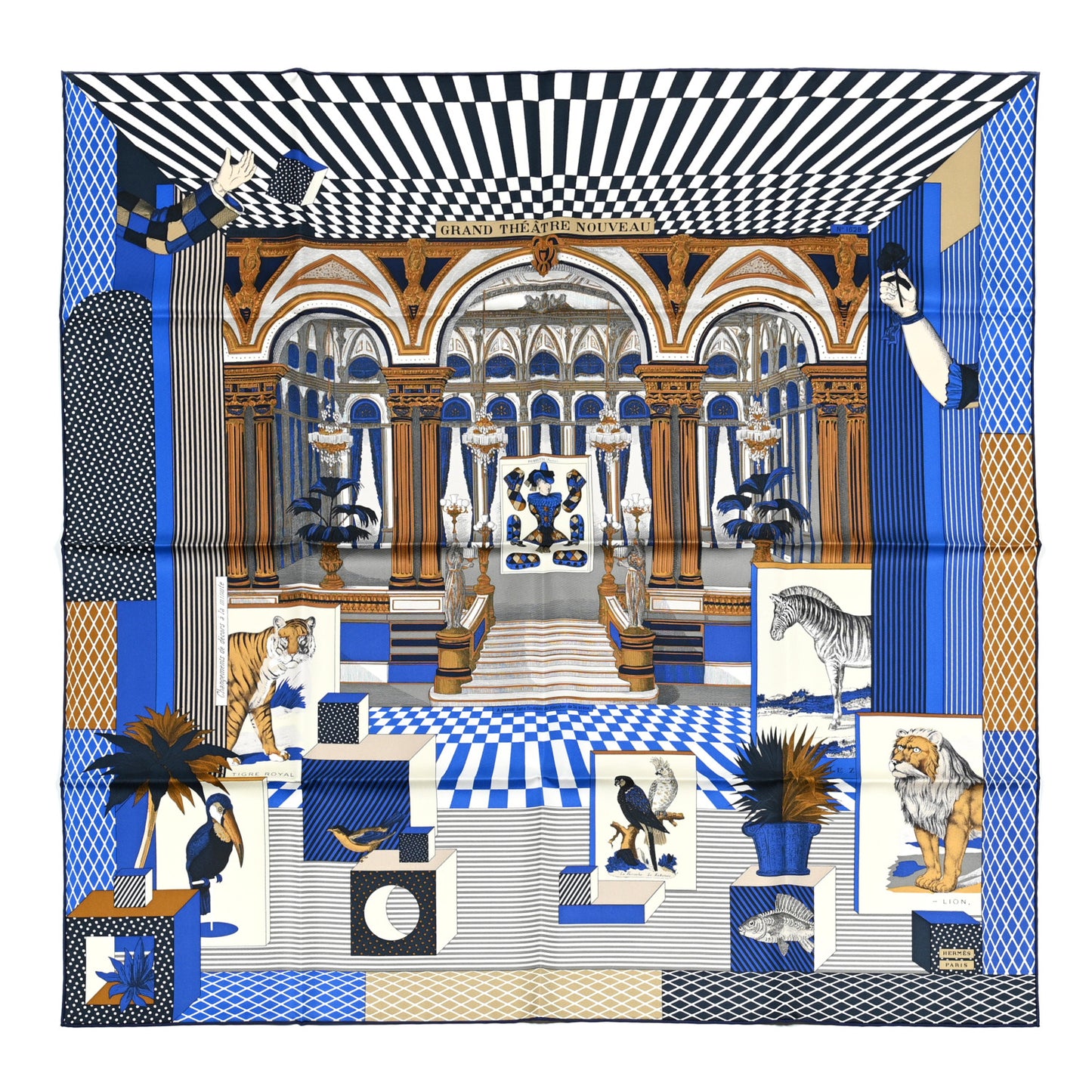 Silk Grand Theatre Nouveau Scarf 90 Bleu Royal Mordore White
