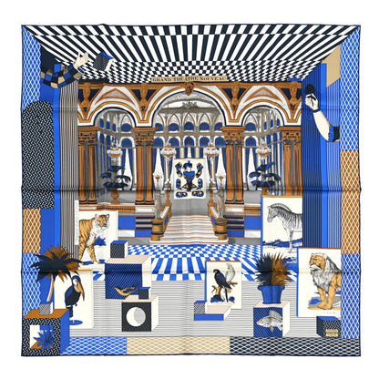 Hermes Silk Grand Theatre Nouveau Scarf 90 Bleu Royal Mordore White 1 of 6