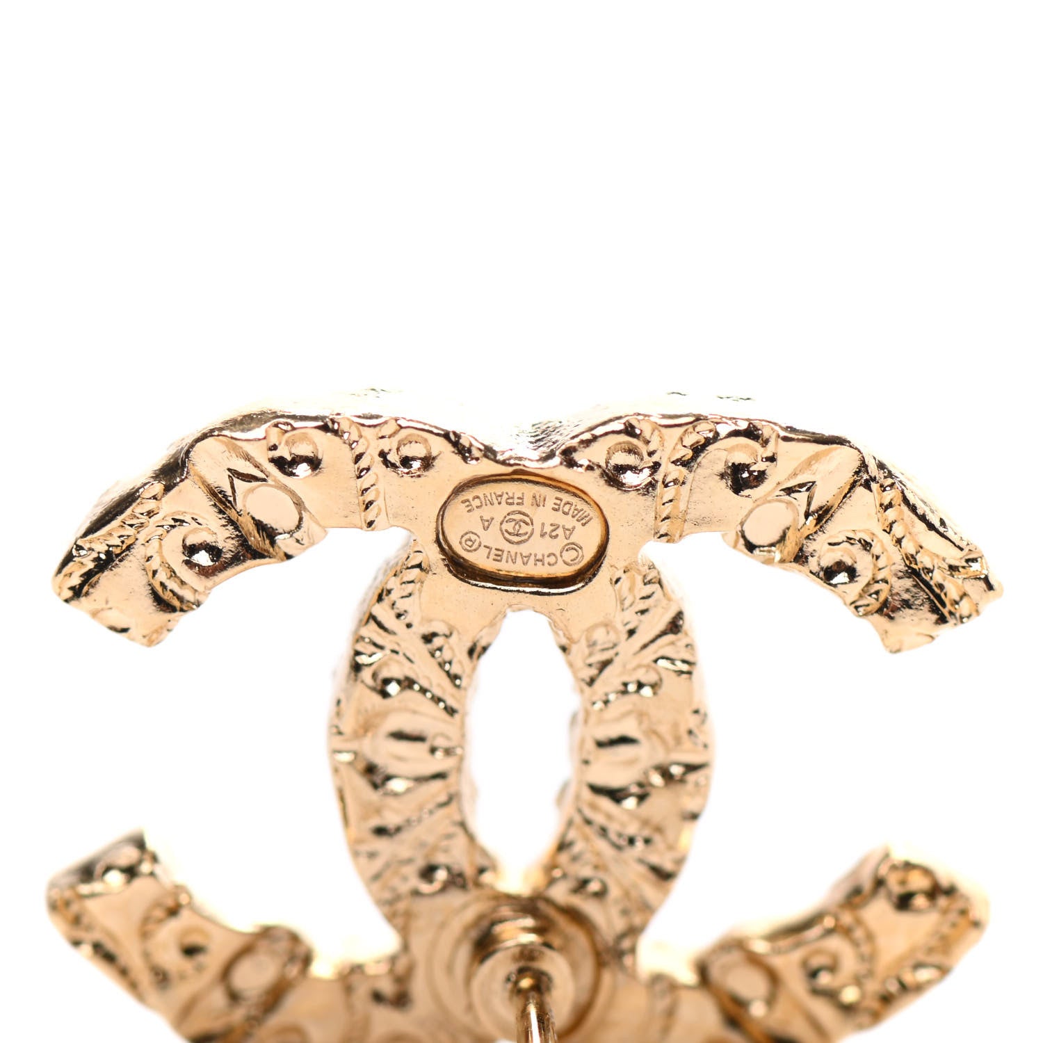 Chanel Metal Textured CC Earrings Gold 4 of 5