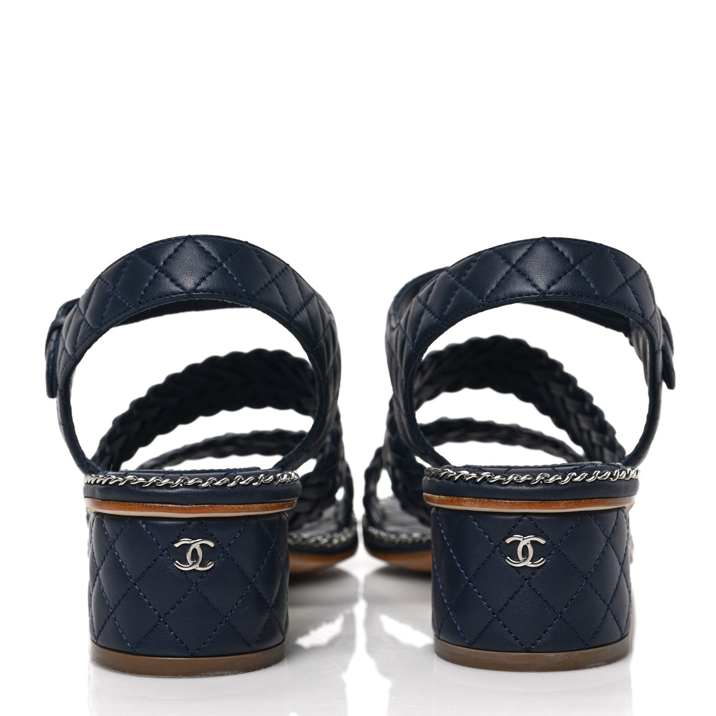 Calfskin Woven Chain Around CC Sandals 40.5 Navy Blue