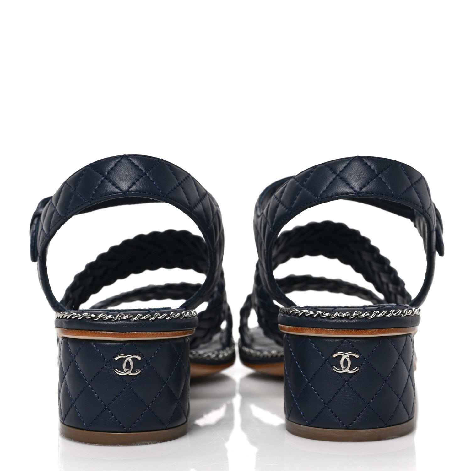 Chanel Calfskin Woven Chain Around CC Sandals 40.5 Navy Blue 5 of 9