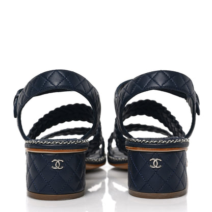 Chanel Calfskin Woven Chain Around CC Sandals 40.5 Navy Blue 5 of 9