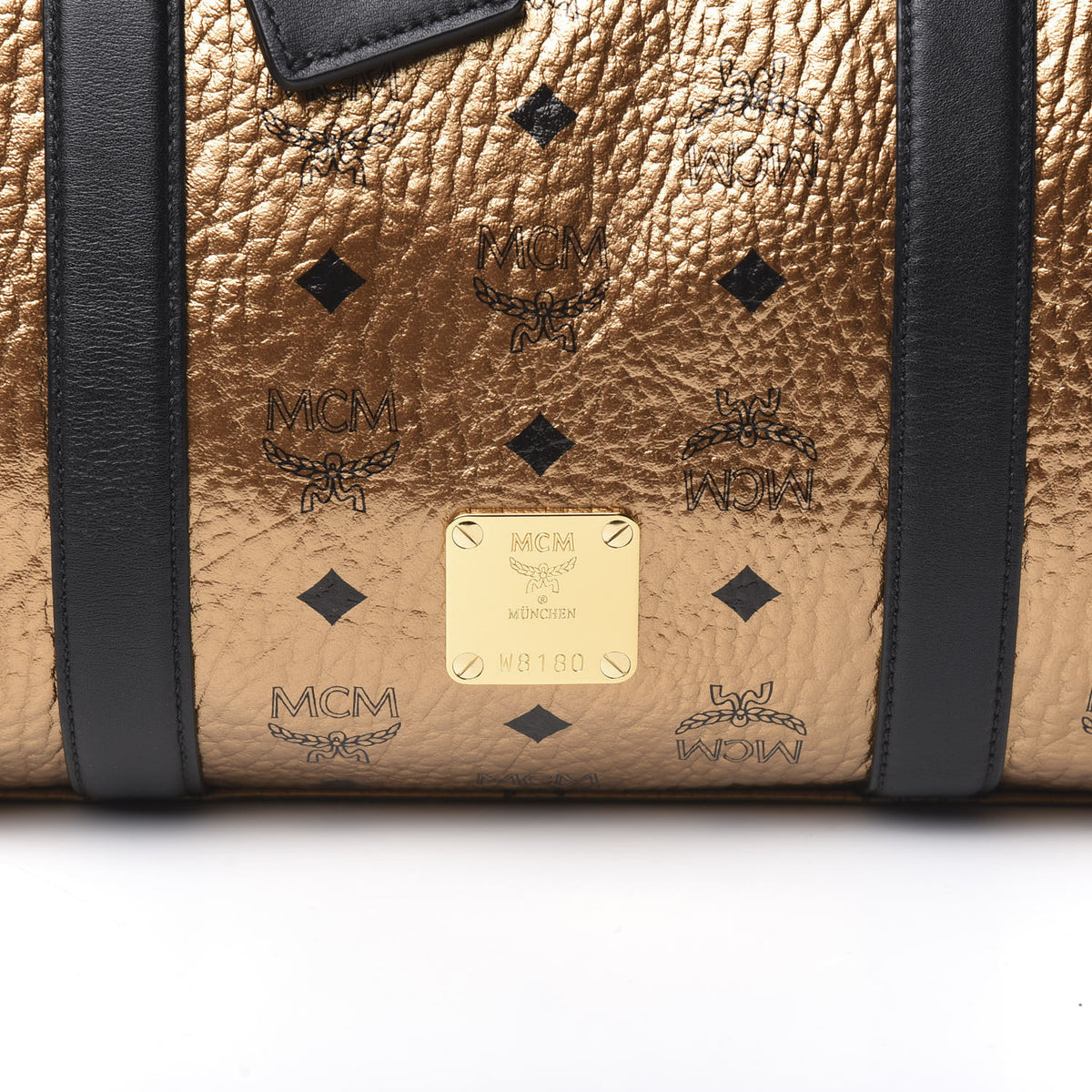 MCM Metallic Visetos Medium Traveler Weekender Bag Gold 8 of 8
