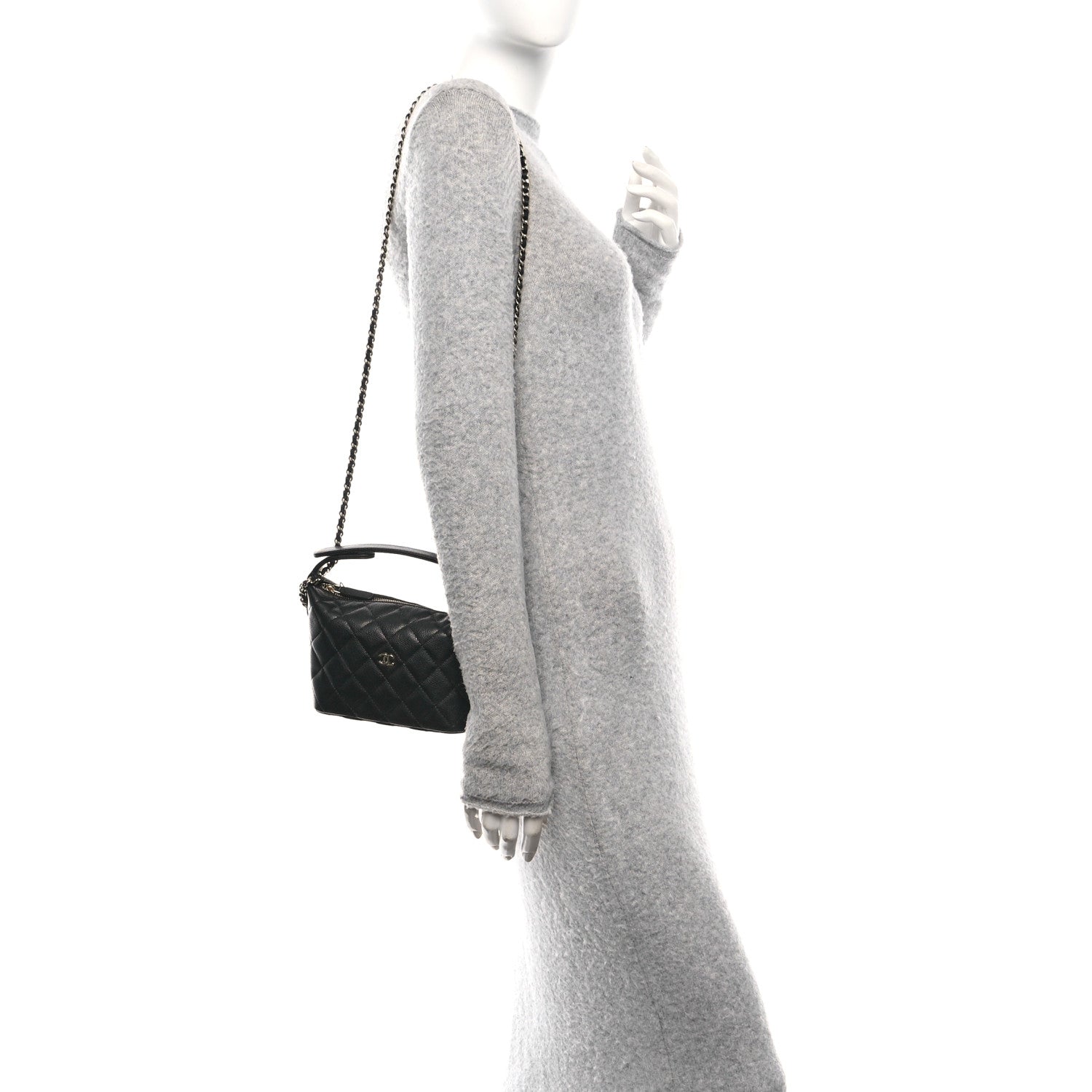 Chanel Caviar Quilted Hobo Clutch With Chain Black 2 of 11